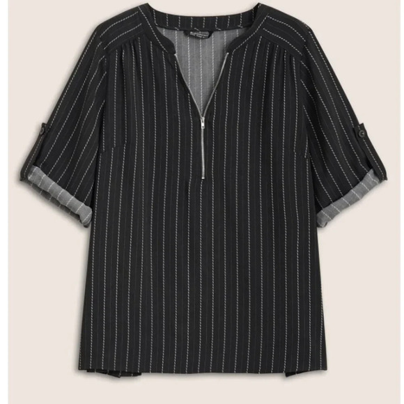 BloomChic Plus Size XL Striped Half Zip Tab Sleeve Blouse us14-16 - Picture 4 of 4